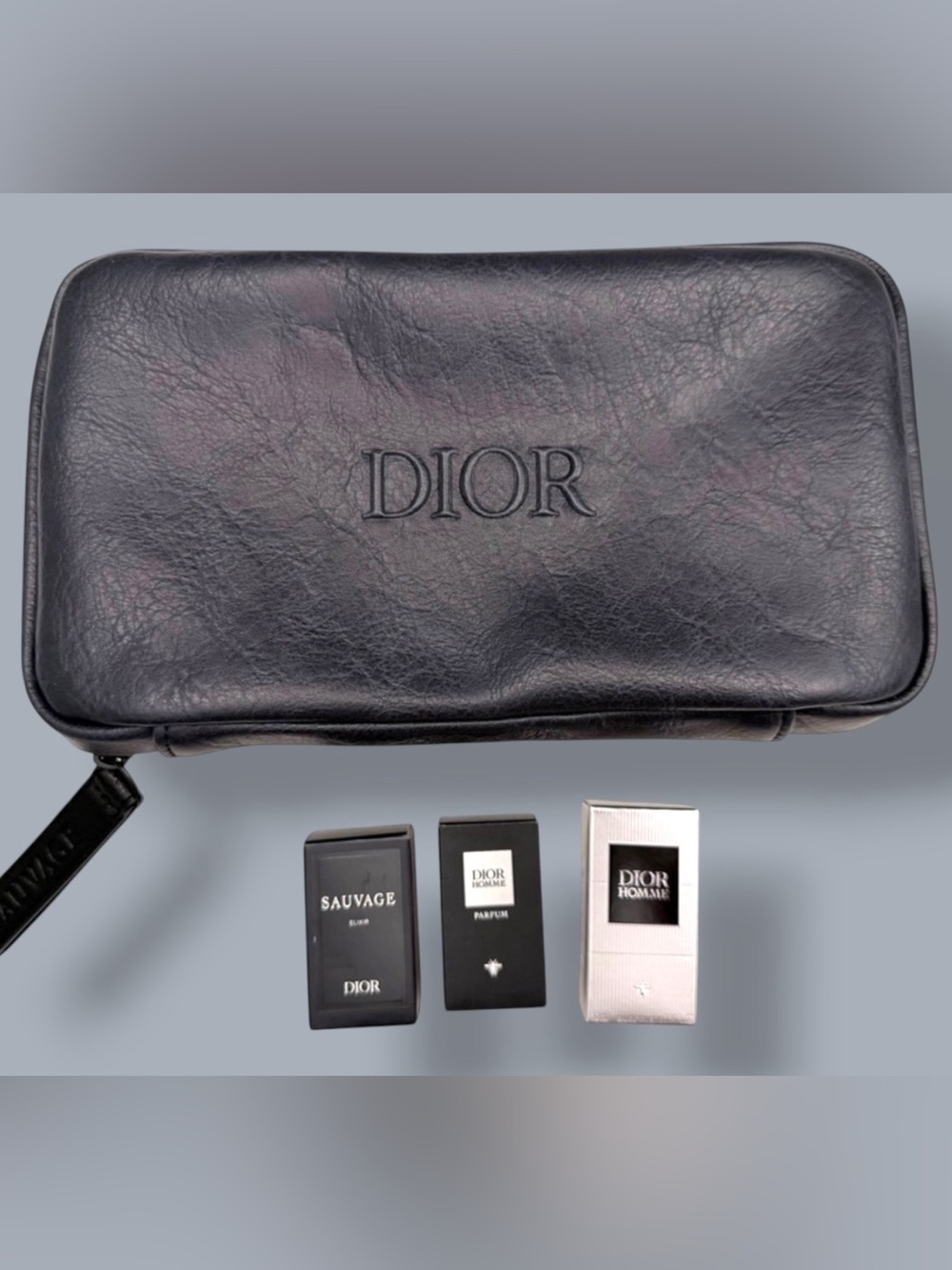 Dior Black Leather Toiletry Pouch with Mini deluxe samples